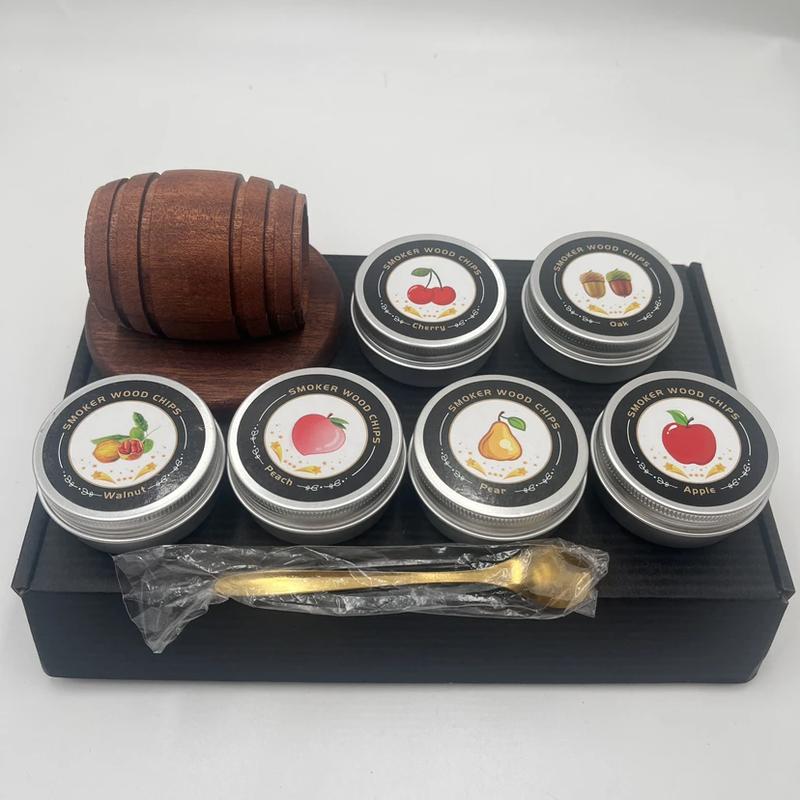 Bộ khói rượu whisky với miếng gỗ – 6 hương vị; dụng cụ khói/khuếch tán cho đồ uống kiểu Old Fashioned và cocktail; dùng làm quà tặng sinh nhật; phù hợp cho rượu bourbon.