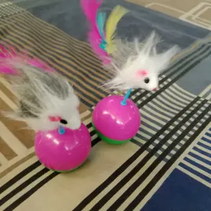 Mainan Kucing Bola Plastik Tikus Goyang Mainan Hewan Peliharaan Kucing Anjing Rattle Pet Toys Dog Cat Tumbler Mouse Swing Spring Mainan Per Kucing Bulu Goyang