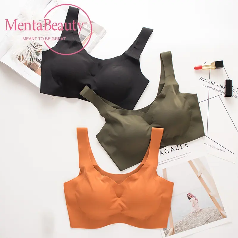 Women's solid color ice silk comfortable underwear, seamless breathability, no steel ring gathering push up bra