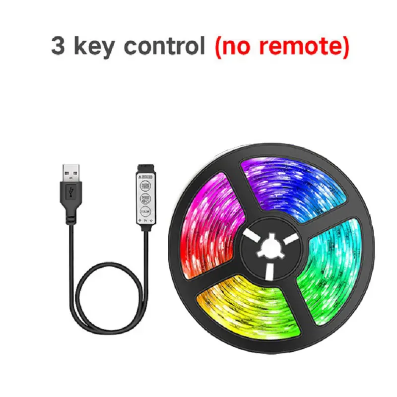 Dải đèn LED USB, thiết kế đơn giản, DV5V, đèn trang trí nhà cửa, màu RGB 5050, 3 phím, đèn Neon 2