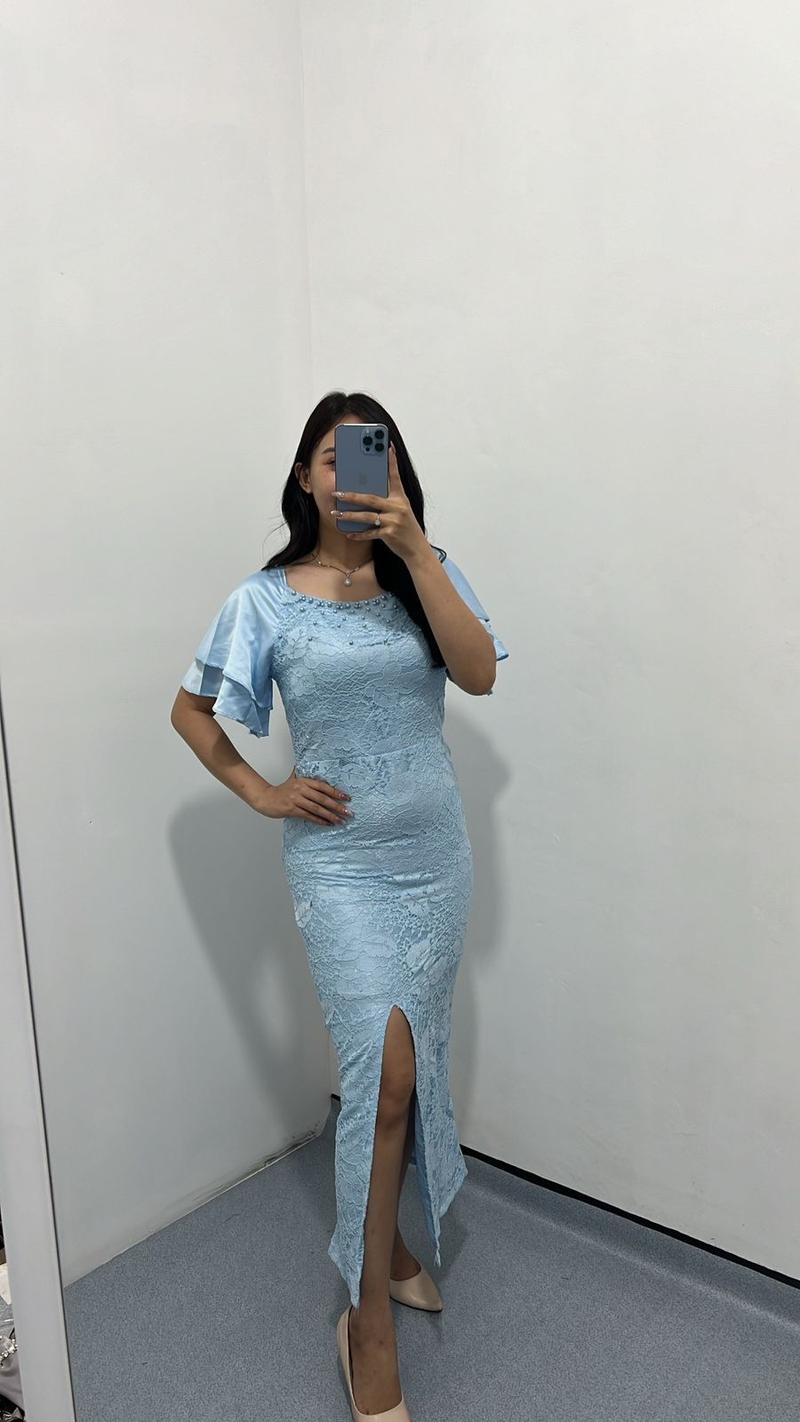 Product Introduction of Dress Brukat Amanda / Dress brukat / Dress wanita / Dress kondangan Cantik Casual Panjang Velvet Formal Sabrina Nyaman Pesta Mewah Gaun 6