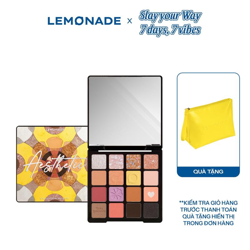 Combo 01 Bảng phấn mắt LEMONADE Aesthetic Eyeshadow Palette Version 2 20.8g và 01 Túi Đựng Mỹ Phẩm Lemonade Makeup Bag