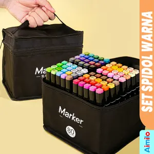 Aimilo - Set Spidol Warna Lengkap 48 / 60 / 80 Pcs Spidol Warna Warni 2 Ujung Untuk Mewarnai Anak