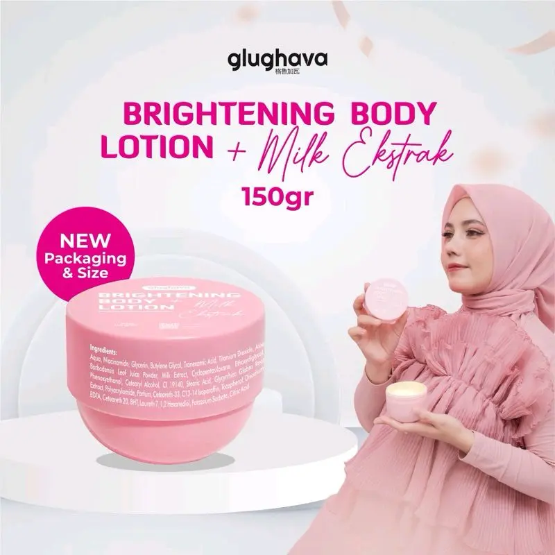 GLUGHAVA BRIGHTENING BODY LOTION + MILK EXTRACT 150GR | DAY LOTION + UV FILTER | MENCERAHKAN KULIT | MELINDUNGI DARI PAPARAN SINAR MATAHARI