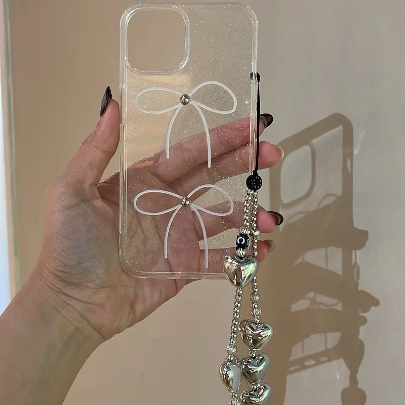 CLEAR RIBBON WITH chain SILVER case iphone 2