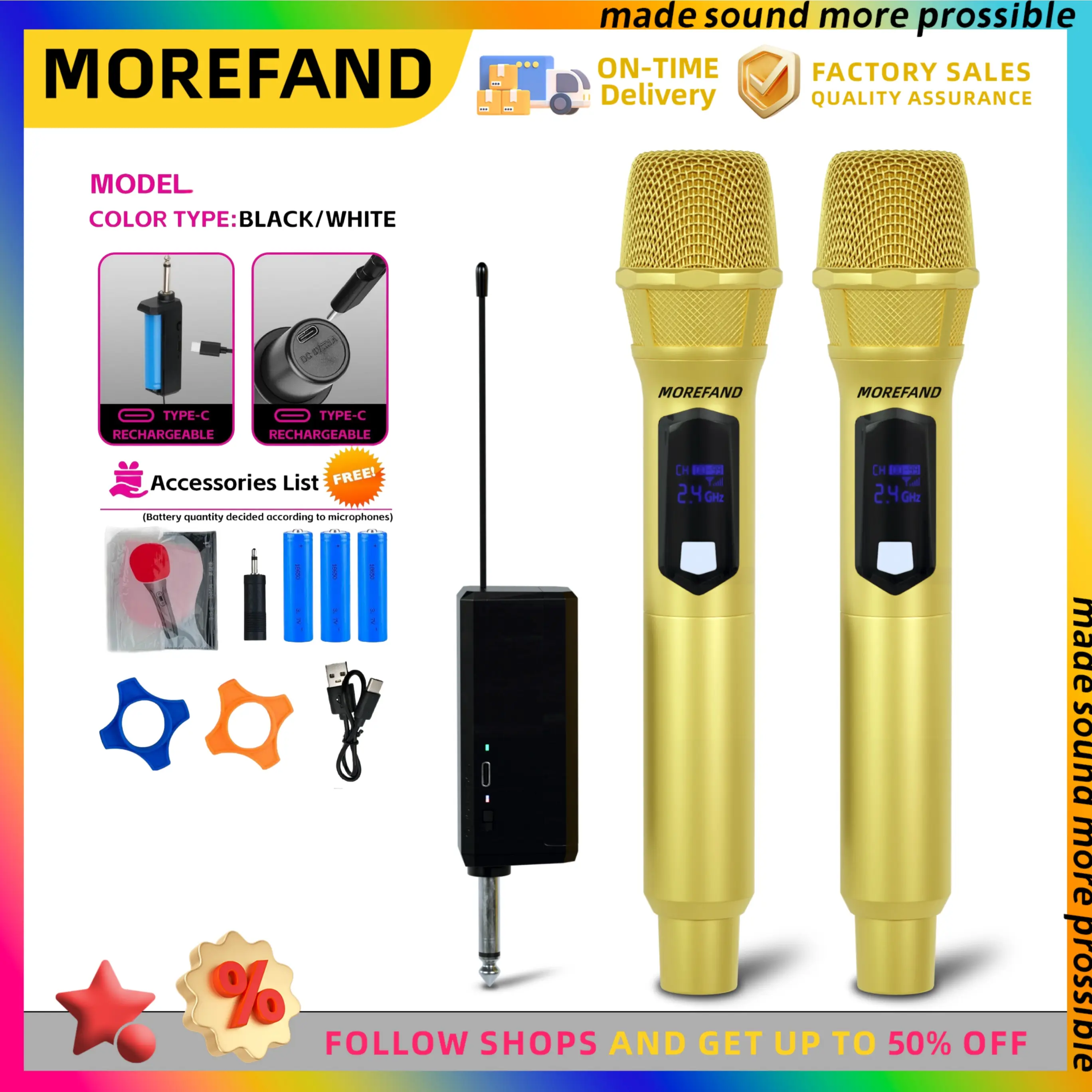Advance Microphone Profesional 2 Mic Wireless Gold Bisa di Charger Original Wireless Bluetooth Mic 108 Microphone
