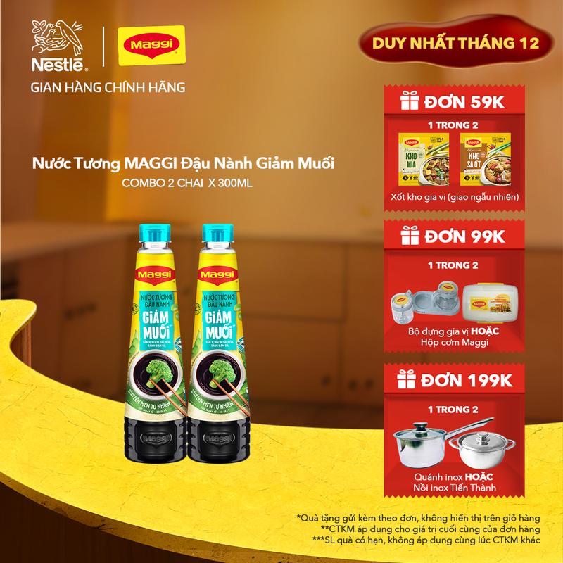 Nestlé VN Combo 2 Nước Tương MAGGI Đậu Nành Giảm Muối Chai 300ml -ST