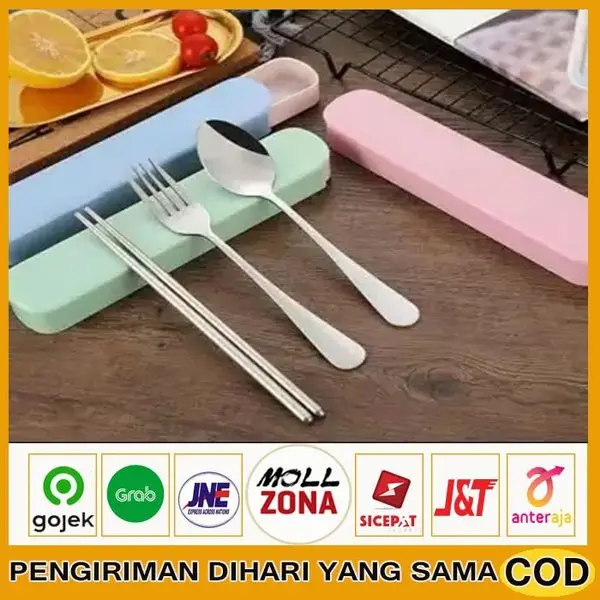 SENDOK GARPU SUMPIT SET STAINLESS STEEL TRAVEL CUTLERY SET 4 IN UKIRAN 0