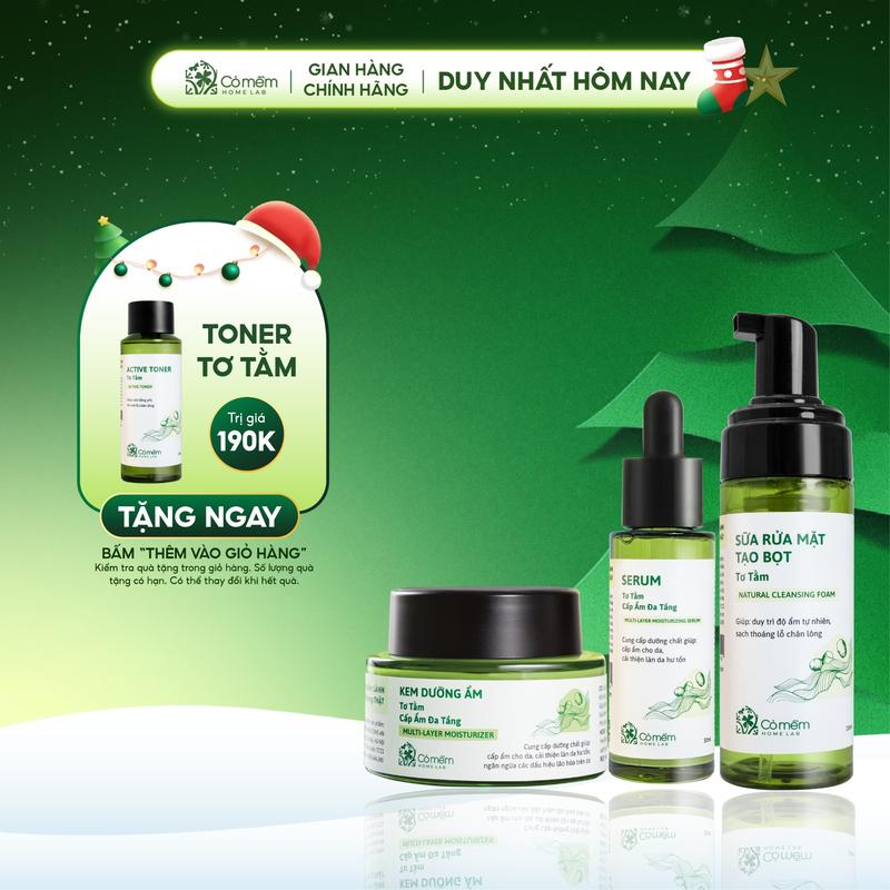  Bộ Chăm Sóc Da 3 Bước Sữa Rửa Mặt Làm Sạch Sâu Serum Kem Dưỡng Cấp Ẩm Tơ Tằm Cỏ Mềm Cho Da Thường Đến Khô 