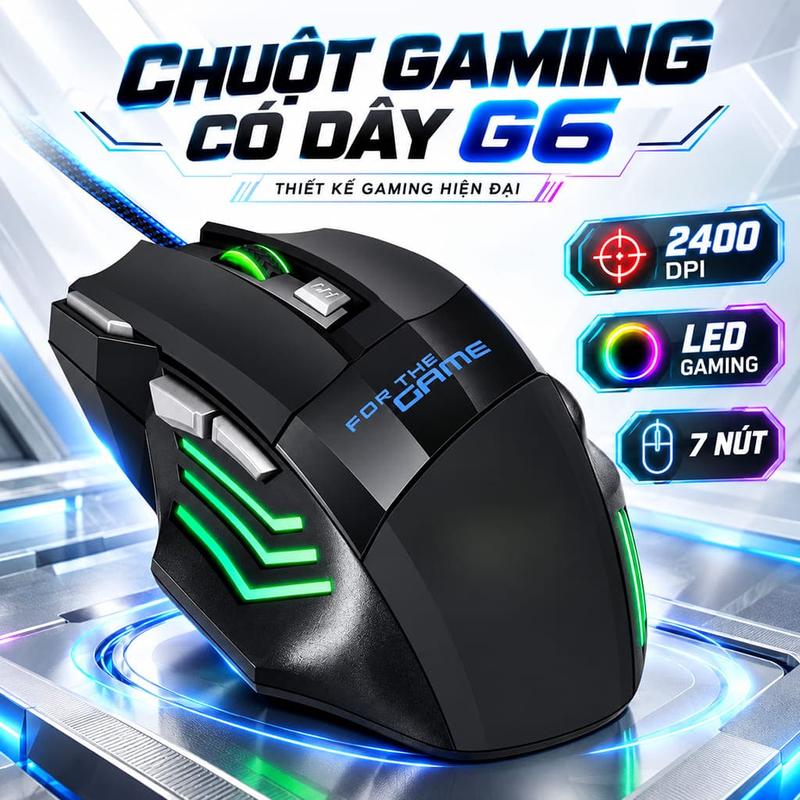 Chuột có dây Gaming G6 2400 DPI Led RGB đổi màu 7 nút bấm dây bọc dù chắc chắn chuột máy tính văn phòng chơi game giá rẻ