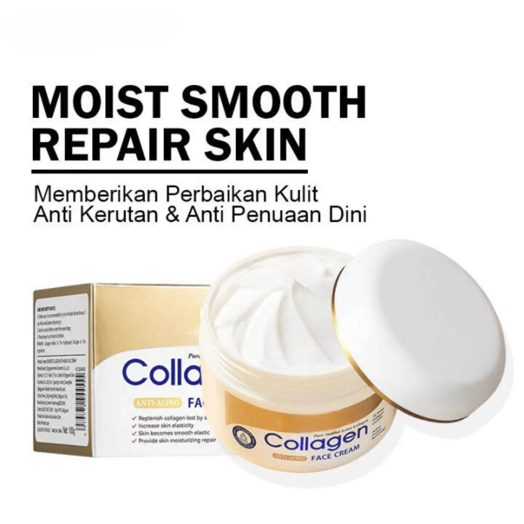 Krim Collagen Anti Aging Pencerah Wajah Siang Malam Pelembab 5X Whitening - Mencerahkan, Hitam