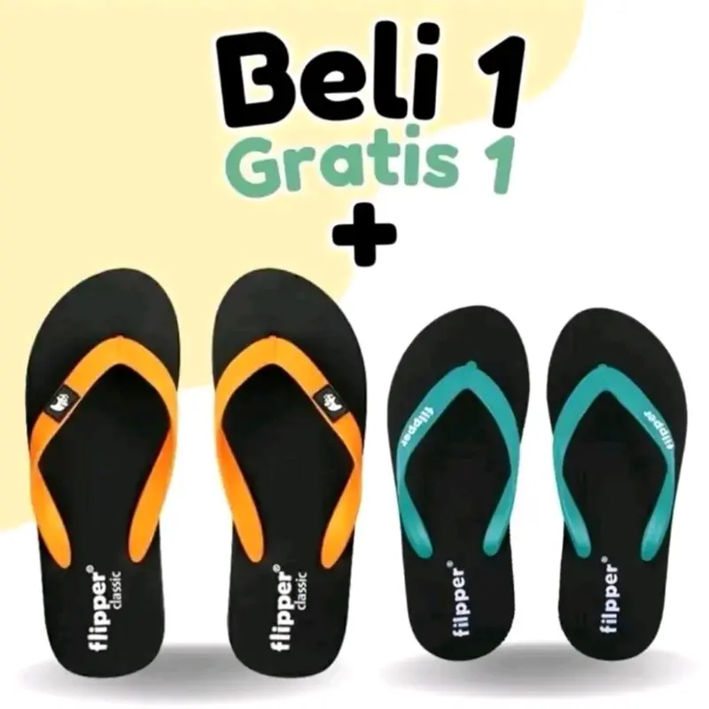 Beli 1 Gratis 1 Sandal Jepit Filpper Fipper Flipper Pria Dan Wanita Kasual Karet Sendal Hitam 5