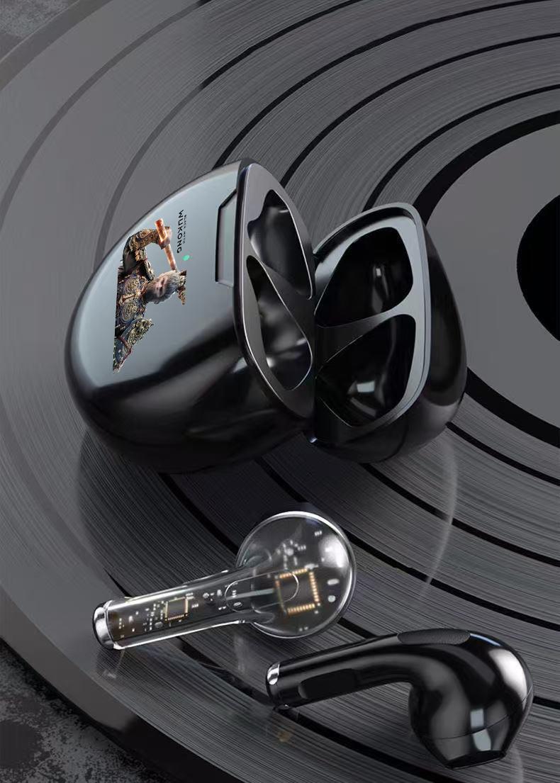 xctopest HT38 Black Myth Wukong AI Earphone TWS 50dB Peredam Kebisingan Aktif, Bluetooth 6.0, Daya Tahan Baterai 47 Jam, Headphone Nirkabel Sejati, IP54