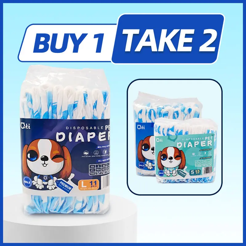 【BUY 1 FREE 2】Qti Global Dog Diaper Male Pet Diaper 17+34pcs/15+30pcs/13+26pcs/11+22pcs