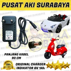 ADAPTOR 6 VOLT CHARGER MOTOR MOTORAN ANAK MOBILAN RC RIDE ON CAR PMB LAMBARDO CASSAN 6V BATTERY 6V 4AH VRLA 6V 7AH