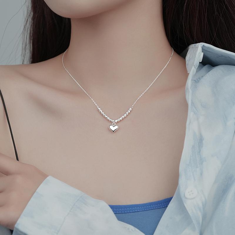 [AURES JEWELRY] Corallis Necklace - 925 Sterling Silver Chain Heart Shape Beaded Pendant For Women 1