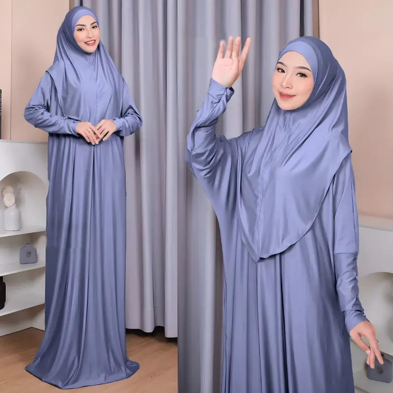 Gamis set hijab jersey elegan simple abaya terbaru 2025 1