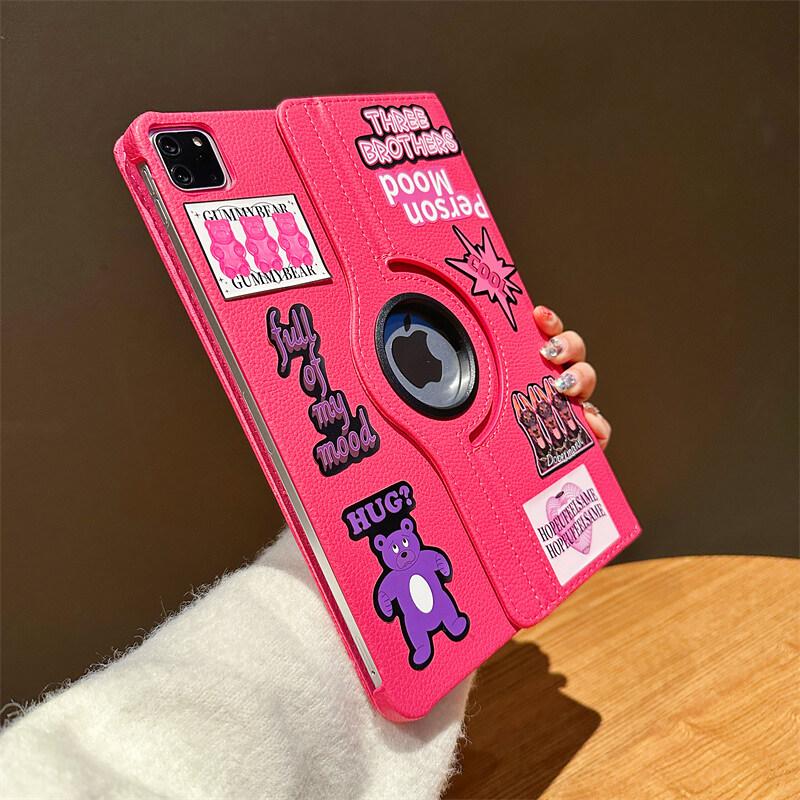 Product Introduction of Tooach 360° Rotating Stand Flip Leather Tablet Case With Fashion Sticker For iPad Mini 6 5 4 3 2 1 iPad 9.7 5th 6th Air 3 4 5 iPad 10.2 7th 8th 9th 10th Gen iPad Pro 11 inch iPad Pro 12.9  iPad Casing Cover With Holder Bracket 0