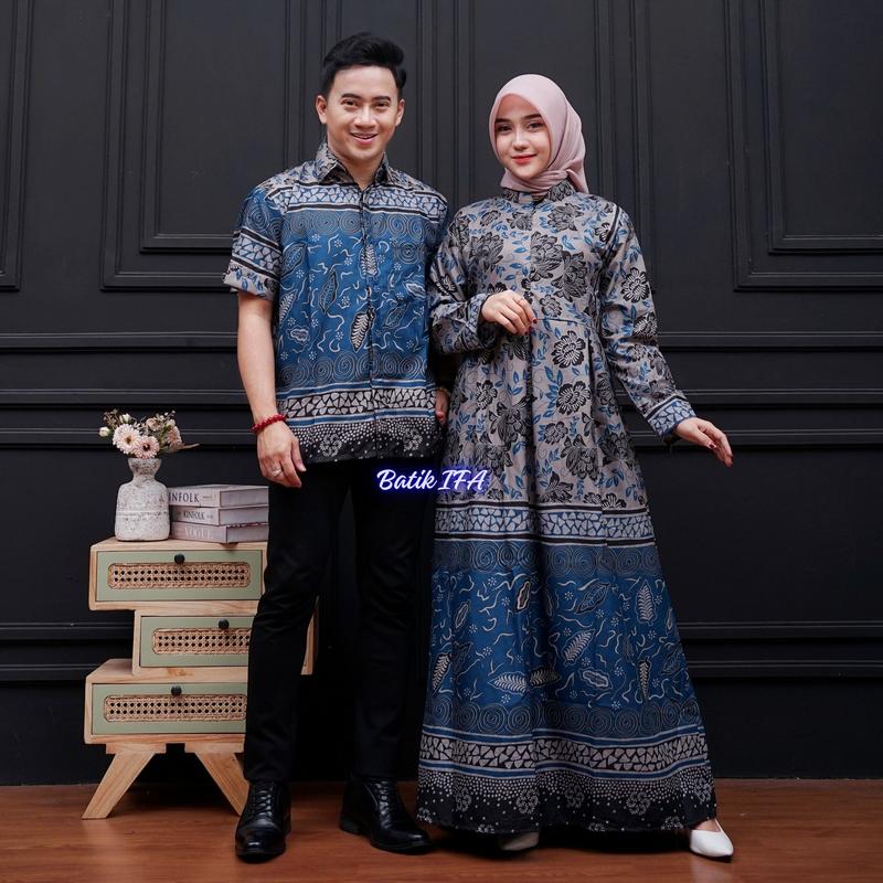 Baju Batik Couple Modern - Sarimbit Batik Kekinian -  Pasangan Gamis dan Kemeja Lengan Pendek 4