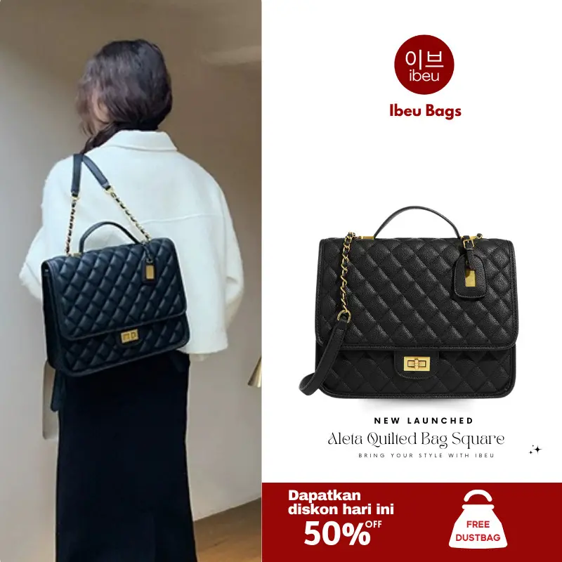 IBEU Aleta Quilted Bag Square kotak Tas Selempang Wanita Ransel Backpack Sling Bag Shoulder Bag  Rantai Crossbody Bag Kekinian Trendy Casual  IB326 0