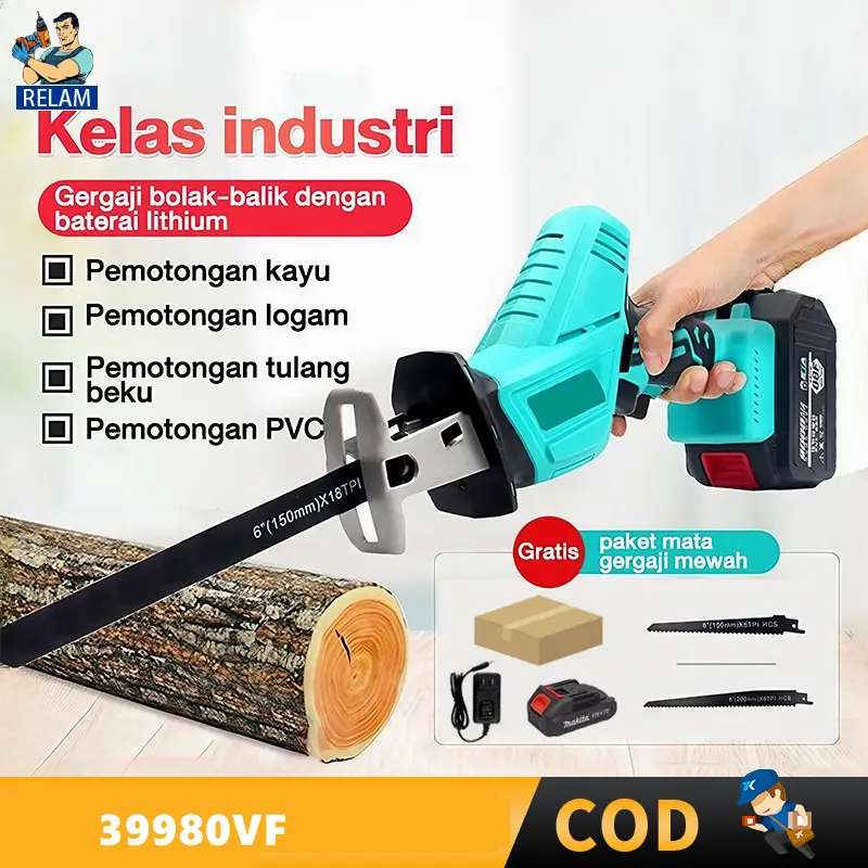 Reciprocating Chainsaw Saw Cordless / Gergaji Mesin / Mini Chainsaw 199V / Cordless Reciprocating Saw