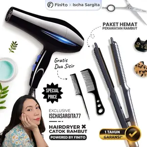 [ISCHASARGITA x FINITO] Paket Hair Dryer HB01 + Catokan HC04 FREE 2 Sisir Murah Meriah Hairdryer Desain Elegan