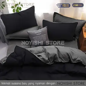 Set Bedcover Polos Aesthetic Two Tone Premium Berkualitas Ukuran 180x200 Kain Halus Tanpa Berbulu Dengan Sarung Bantal dan Guling - Kasur