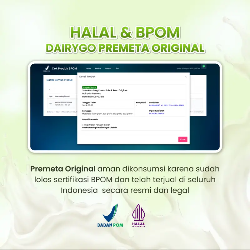 Susu Kambing Etawa Bubuk Original 1 kilogram Atasi Asma Infeksi Paru-Paru TBC dan Masalah Pernapasan Lainnya / Aman Untuk Diabetes / Premeta Original 3