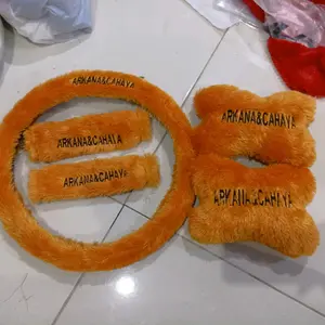Paket Hemat 5in1 Cover Stir & Bantal Mobil ukuran kecil  REQUEST nama bonus Tempat tisu bulu dan gantungan kunci bulu