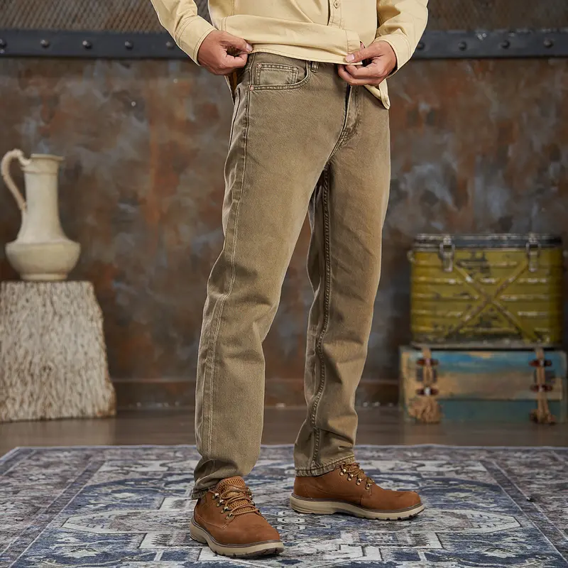 MÃ số 033, Quần Jean Nam, Dáng Hơi Suông, Denim Không Co Giãn, Màu Nâu, Phong Cách Vintage 3