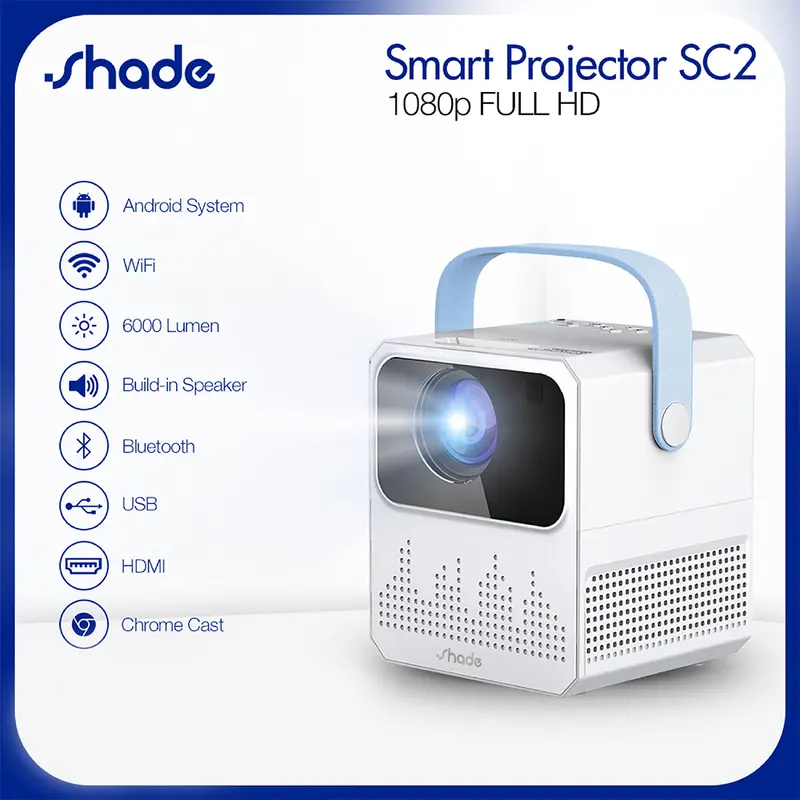 Shade smart Proyektor TV 4K T2mini 6000 Lumen HD Bluetooth Android Projector 2 RAM +8 GB