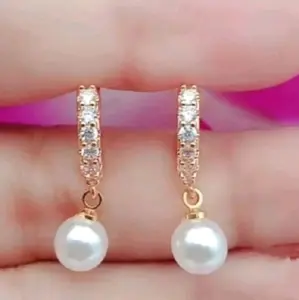 Anting mutiara bulat Permata Perhiasan Wanita titanium Anti Ori Lapis Emas Anti karat anti luntur Earrings