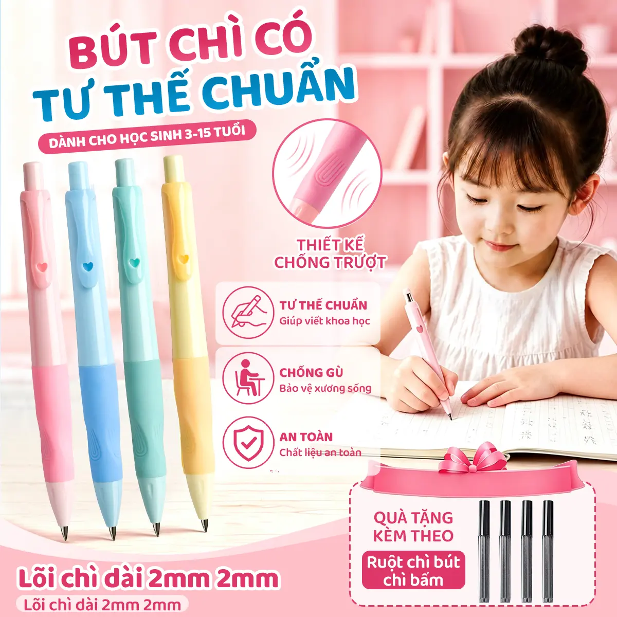 Bút Chì Cơ 2B M.Y Ruột 2mm – Kèm Dao Gọt, Chống Gãy, Điều Chỉnh Tư Thế Cầm, Viết Mượt, Nét Đậm Rõ, Cầm Êm Tay, Dễ Thay Ruột, Thiết Kế Chắc Chắn, Phù Hợp Cho Học Sinh Tiểu Học, Luyện Viết, Học Tập Hằng Ngày