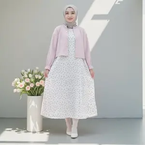 OKESTORE - SETELAN OVERALL + CARDI KNIT HORNET / Dress Motif Floral Korean Style / Cardigan Panjang Crop Wanita Kancing Simple Outer Pita Karet Casual