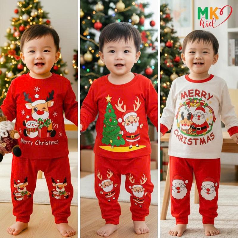  Set Đồ Giáng Sinh Cho Bé Trai Bé Gái 7-30KG Cao Dưới 1m15  Bộ NOEL Dài Tay Chất Thun Lạnh mềm mát cho bé 