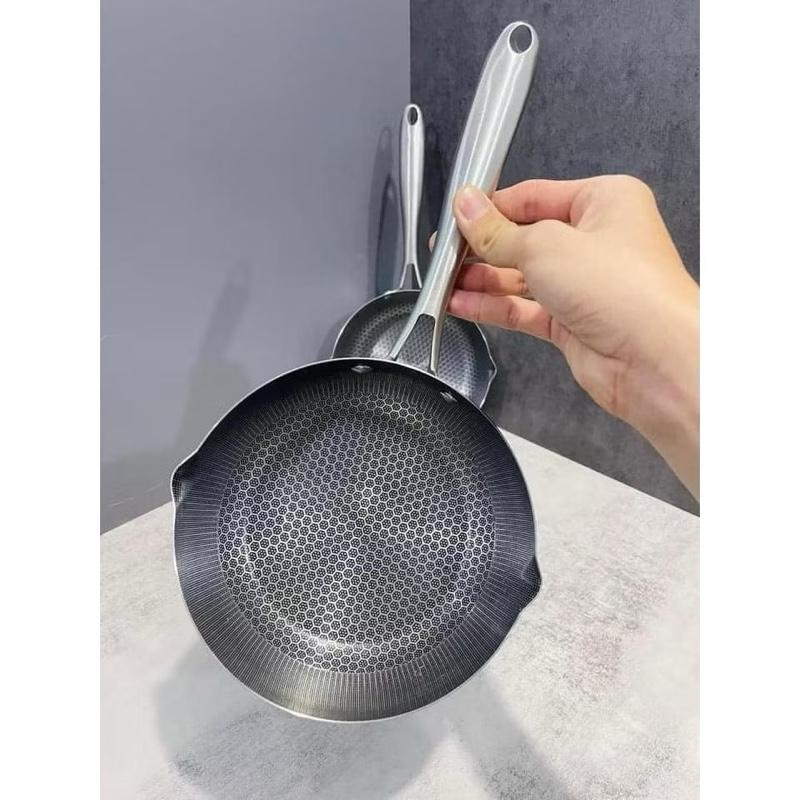 CHẢO QUÁNH SÂU LÒNG TỔ ONG 18CM CAO CẤP CHỐNG DÍNH 5 LỚP INOX 316 DÙNG BẾP TỪ,…