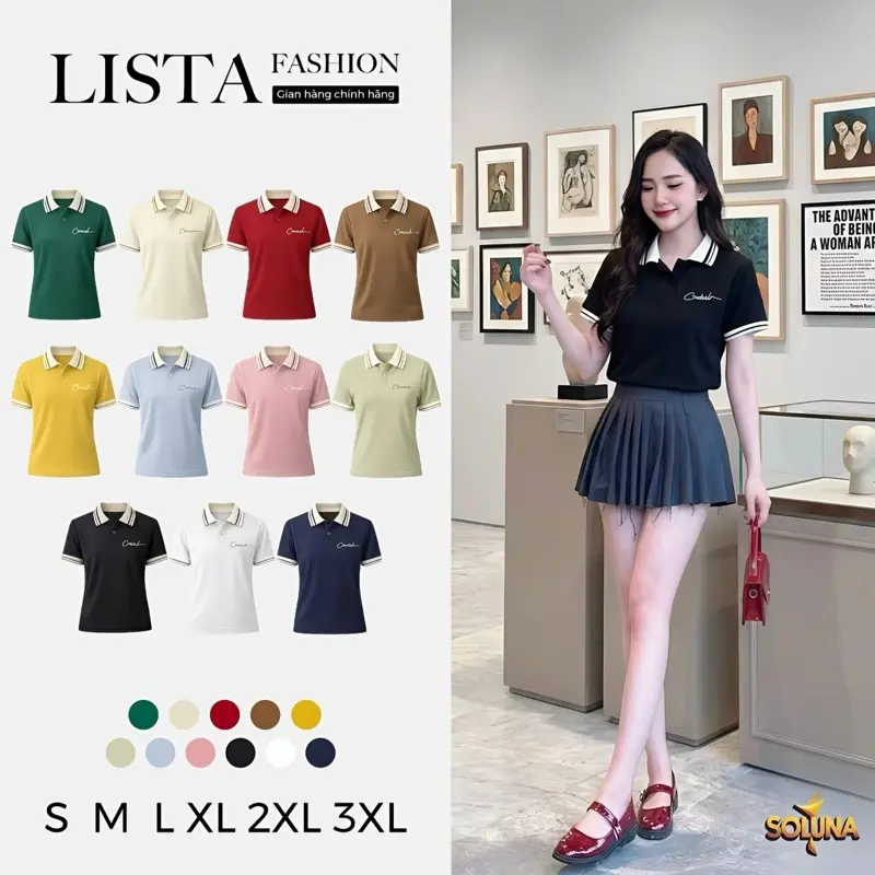 Lista – Áo thun Polo thêu chữ from Babytee từ 38 – 85 kg ,Thiết kế đơn giản – sang trọng – tự tin mix đồ  ,vải thoáng mát – mềm mịn. áo công nữ Nhung Top Women (M3)