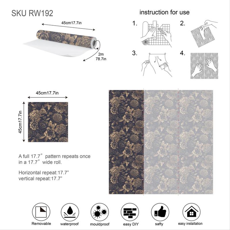 Retro Flower Pattern Wallpaper, 1 Count Removable Self-adhesive Wallpaper, Vintage Design Decorative Wallpaper For Living Room Bedroom Kitchen 5