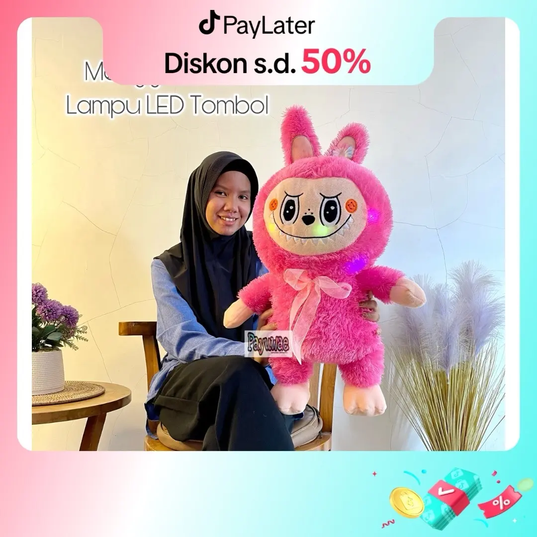 BONEKA LABUBU TINGGI 60CM PAKAI LAMPU LED NYALA THE MONSTER EXCITING MACARON HARGA MURAH PRODUK ASLI