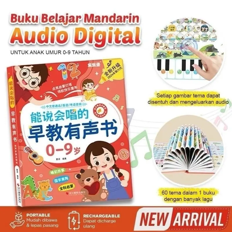 Buku Belajar Mandarin Audio Digital Anak 0-9 Tahun 60 Tema Interaktif