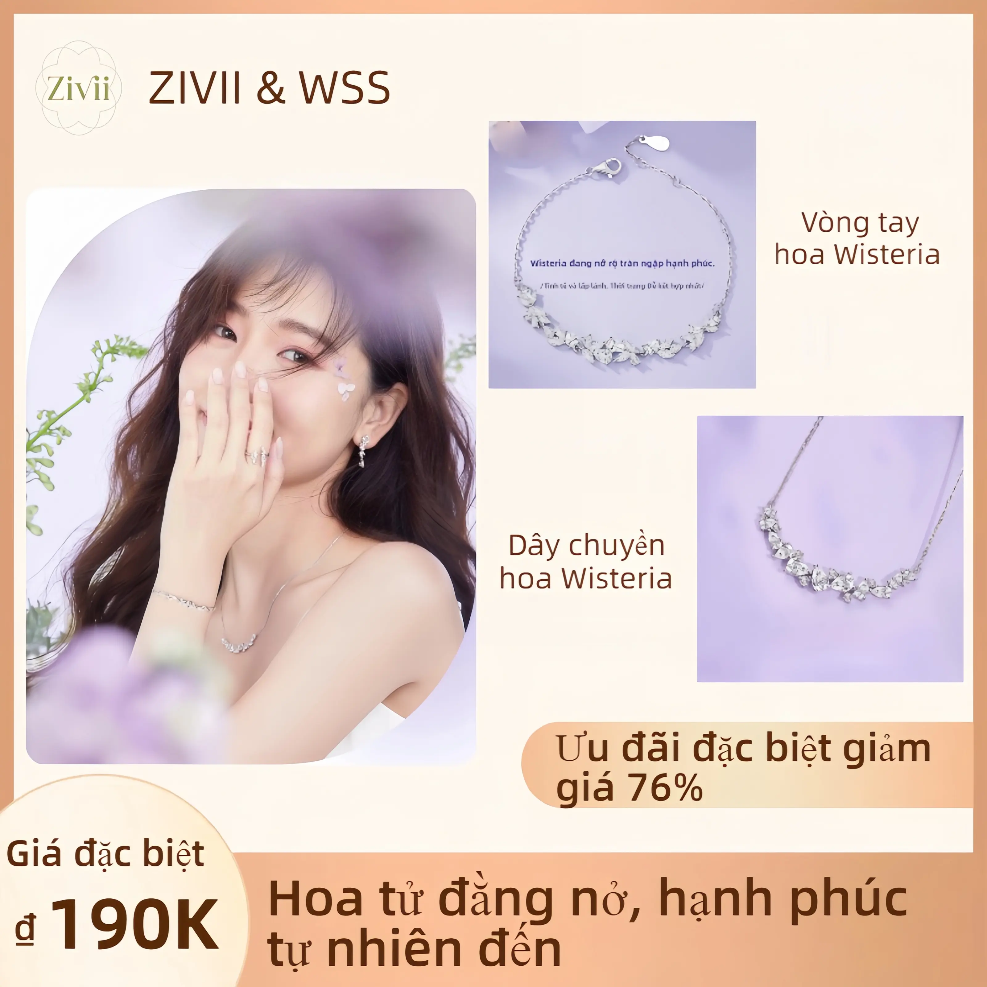 Dây chuyền hoa tử đằng, mặt dây chuyền zircon giả, thiết kế đặc biệt, cao cấp, giá cả phải chăng, dây chuyền xương đòn sang trọng cho vòng tay nữ