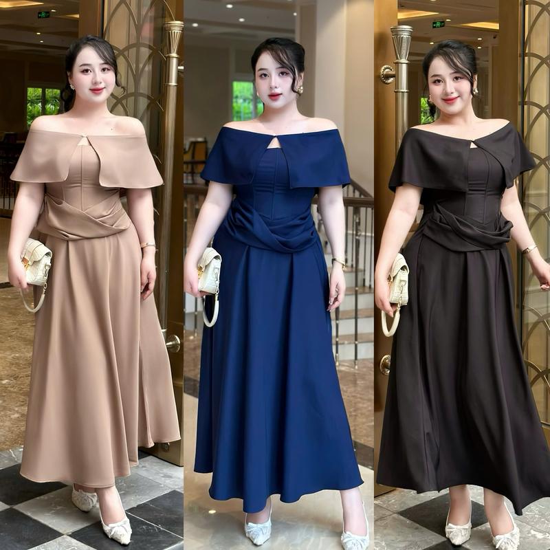 Combo Váy maxi dáng dài BIGSIZE 50-120kg kèm áo choàng rời thanh lịch che bụng che bắp tay tốt đi làm đi chơi đi tiệc đều hợp- Ú XINH STORE Đen Nữ Dress - D261- Maxi Cotton