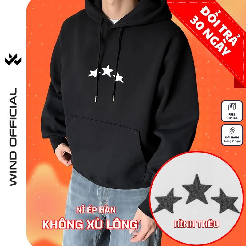 Áo hoodie bản Premium hình Thêu WIND TRIPLE STAR form rộng không xù lông unisex áo khoác dây kéo nam nữ giữ ấm oversize