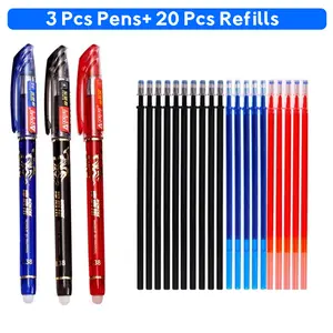 Set 23 Pcs Pulpen Gel yang Dapat Dihapus dengan Isi Ulang Pulpen Bola 05mm Pulpen Hitam Biru Merah untuk Pelajar Pulpen Tinta Gel untuk Sekolah dan Kantor