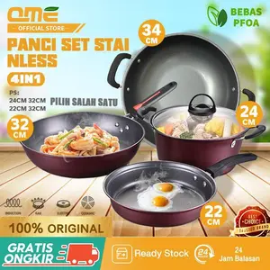 [SHOPTOKOPEDIA.LIFESTYLE] QME- Panci Wajan Teflon Set / Panci Teflon Penggorengan Set 3 Pcs / Pans Pots /  QM-2432 Aluminium Baja Dapur Masak Peralatan Stainless Kitchenware