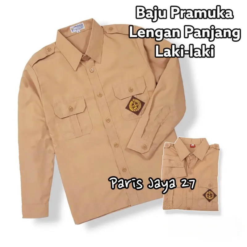 Seragam Sekolah Baju Pramuka Penggalang Lengan Panjang Anak Laki laki SD/MI Kelas 1-6 / Kemeja Pramuka Lengan Panjang Saku Atas Sekolah SD Laki / Perempuan Bordir Fashion 3