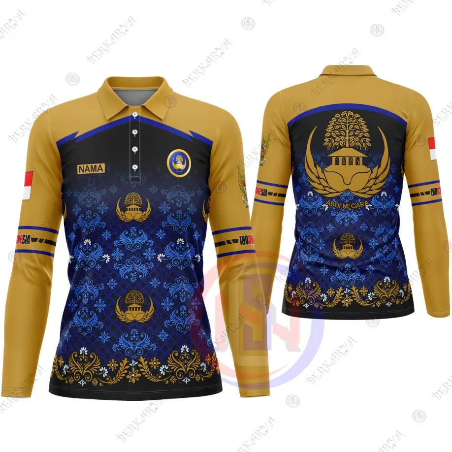 Baju korpri kaos polo wanita motif batik korpri Printing Panjang