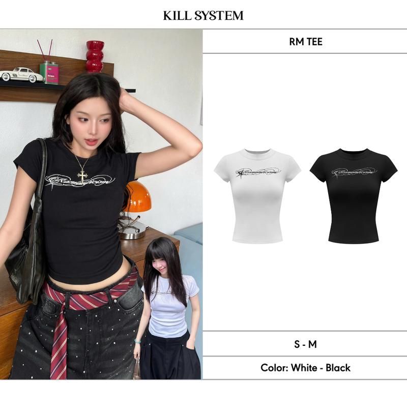 Áo thun babytee co giãn in chữ RM - KILLSYSTEM