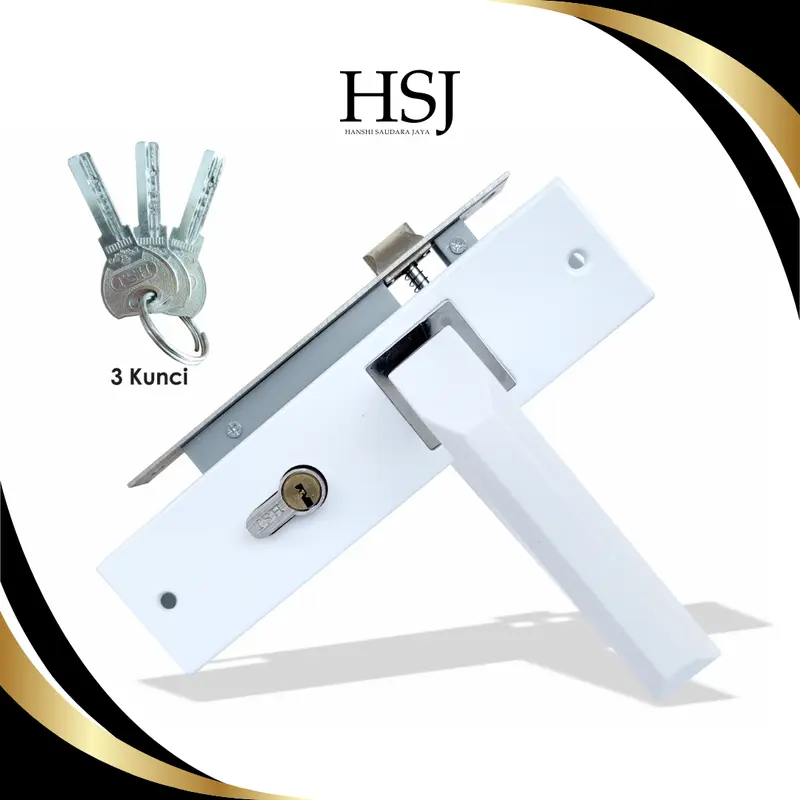 HSJ Gagang Kunci Pintu / Handle Pintu Komplit Ukuran Tanggung 20 cm Bulat Kotak 5