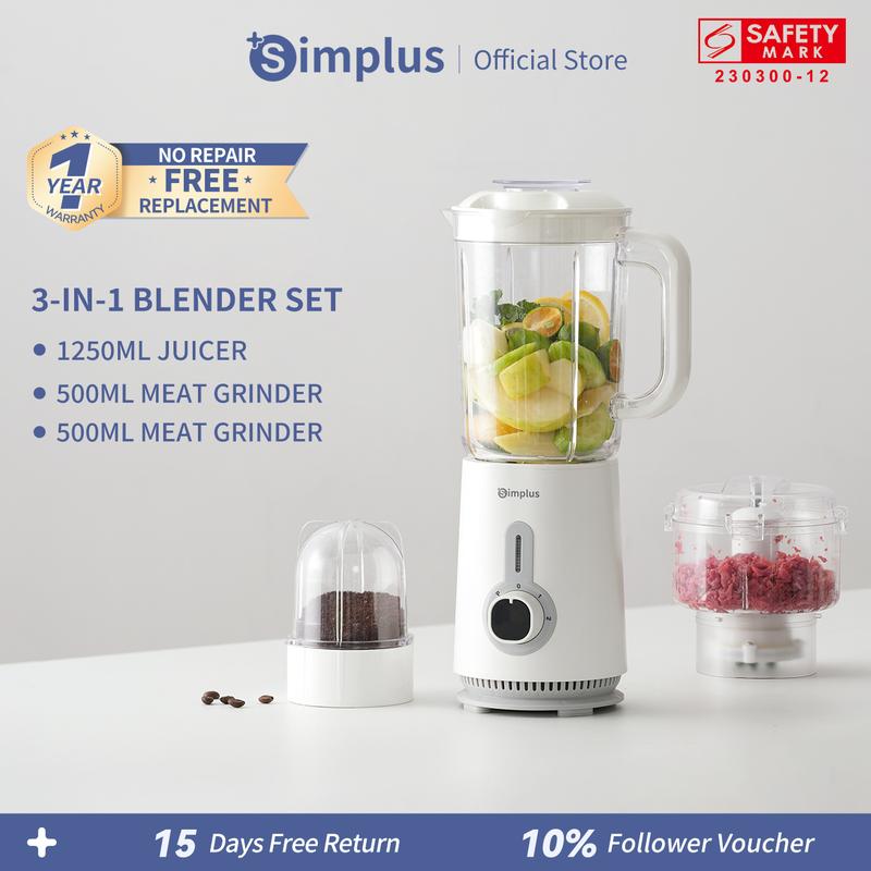 Simplus 3-in-1 Food Processor 1.25L Blender Juicer Meat Grinder ...